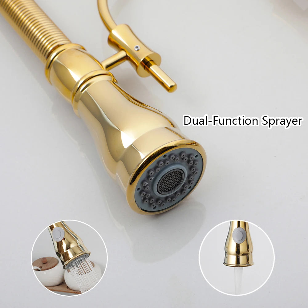 Ryann - Modern Gold Finish Coil Spring Swivel Kitchen Tap