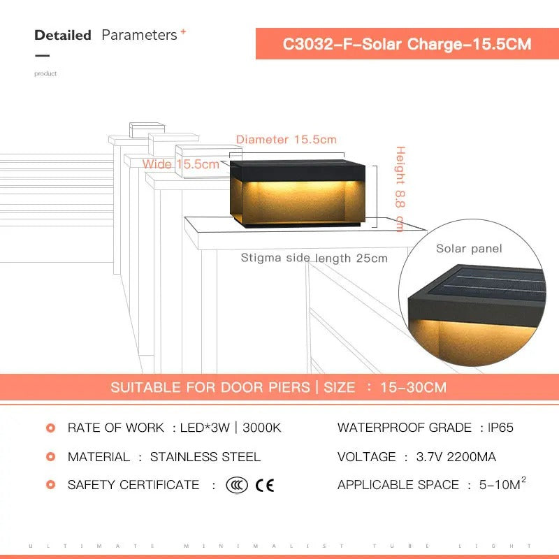 Redd - Black Square Solar Powered Outdoor Light Box