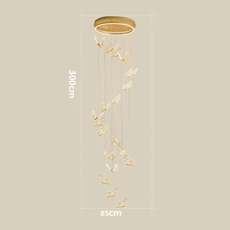 Cyrus - Gold LED Butterfly Hanging Round Gold Base Dimmable Chandelier