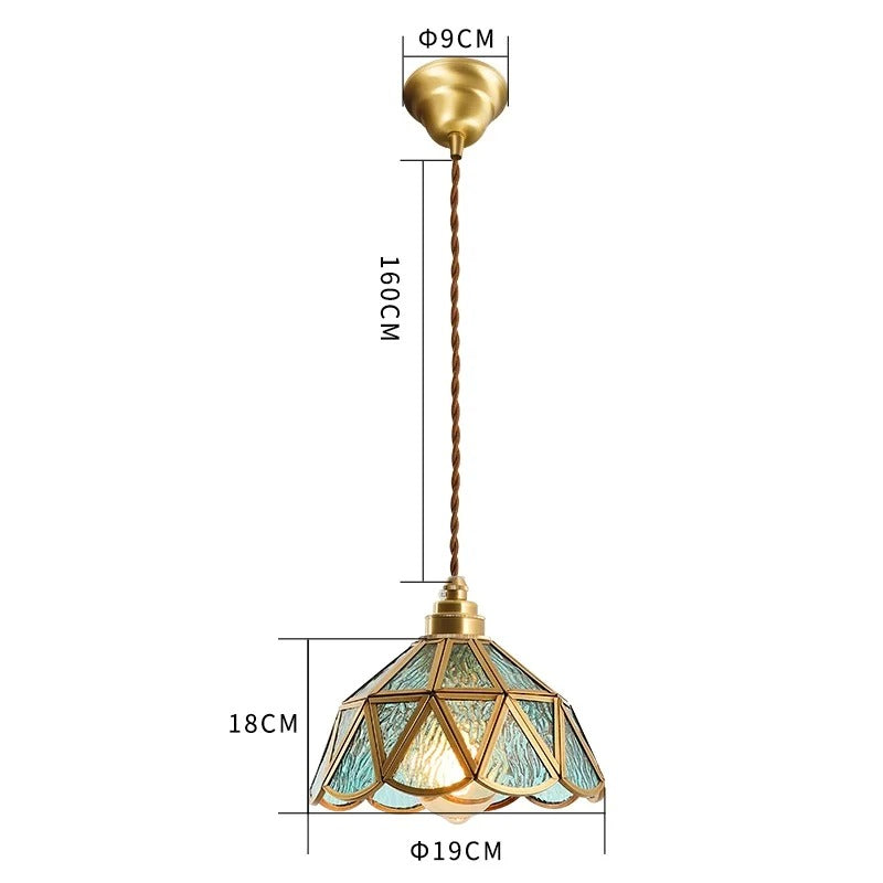Judson - Vintage Coloured Patterned Glass Gold Frame Pendant Ceiling Light