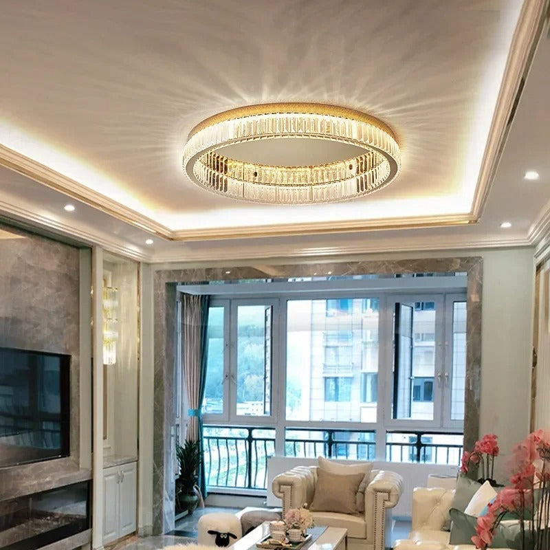 Mac - Crystal Glass Round Modern Semi-Flush Ceiling Light Chandelier