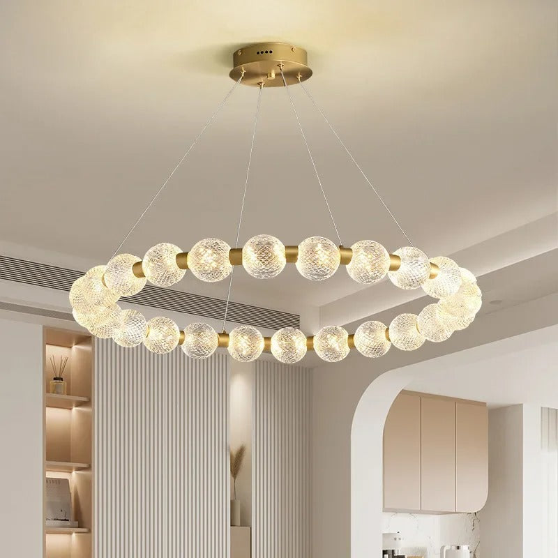 Killian - Round Patterned Glass Multi Ball Gold Frame Hanging Chandelier