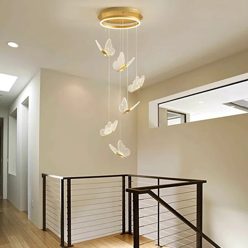 Cyrus - Gold LED Butterfly Hanging Round Gold Base Dimmable Chandelier