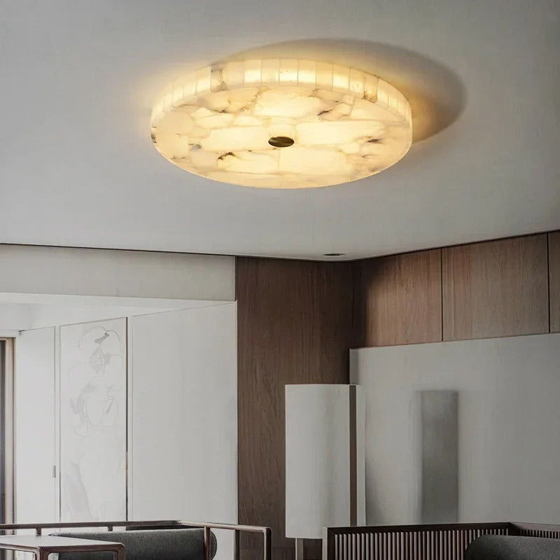 Romede - White Spanish Marble Round Flush Mount Ceiling Light