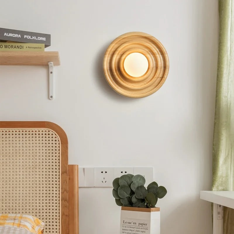 Bobby - Round Circular Wooden Bumped Wall Light