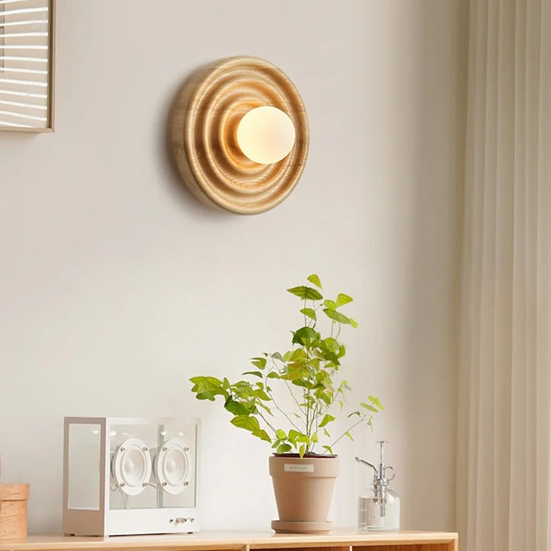 Bobby - Round Circular Wooden Bumped Wall Light