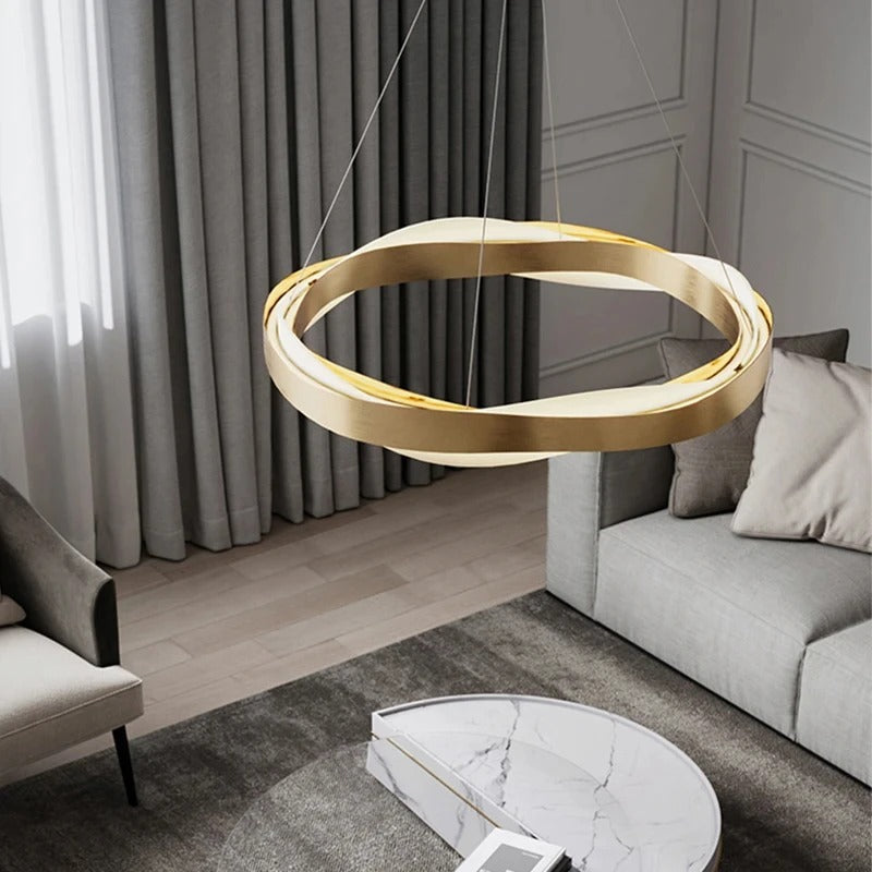 Odin - Gold Round Modern Wave Hanging Ceiling Light Chandelier