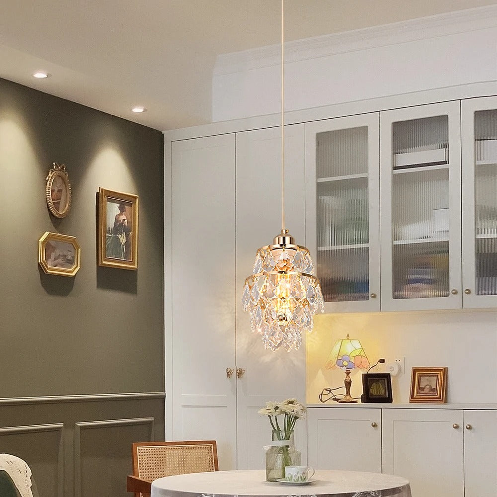 Siera - Crystal Hanging Shaped Multi Hanging Glass Round Gold Ceiling Pendant Light