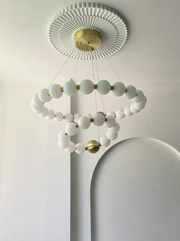 Dakota - Round Adjustable Ring Multi Milk Ball Shade Gold Hanging Chandelier