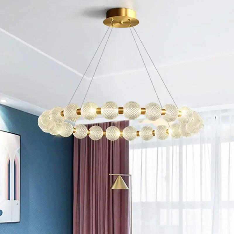 Killian - Round Patterned Glass Multi Ball Gold Frame Hanging Chandelier