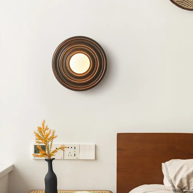 Bobby - Round Circular Wooden Bumped Wall Light