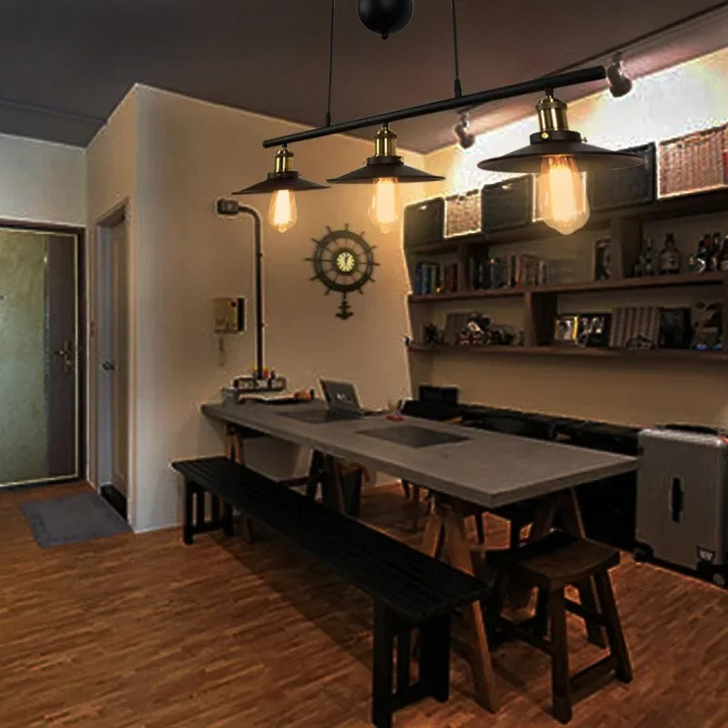 Fay - Industrial Black Retro Iron Lift 3 Pendant Hanging Ceiling Light