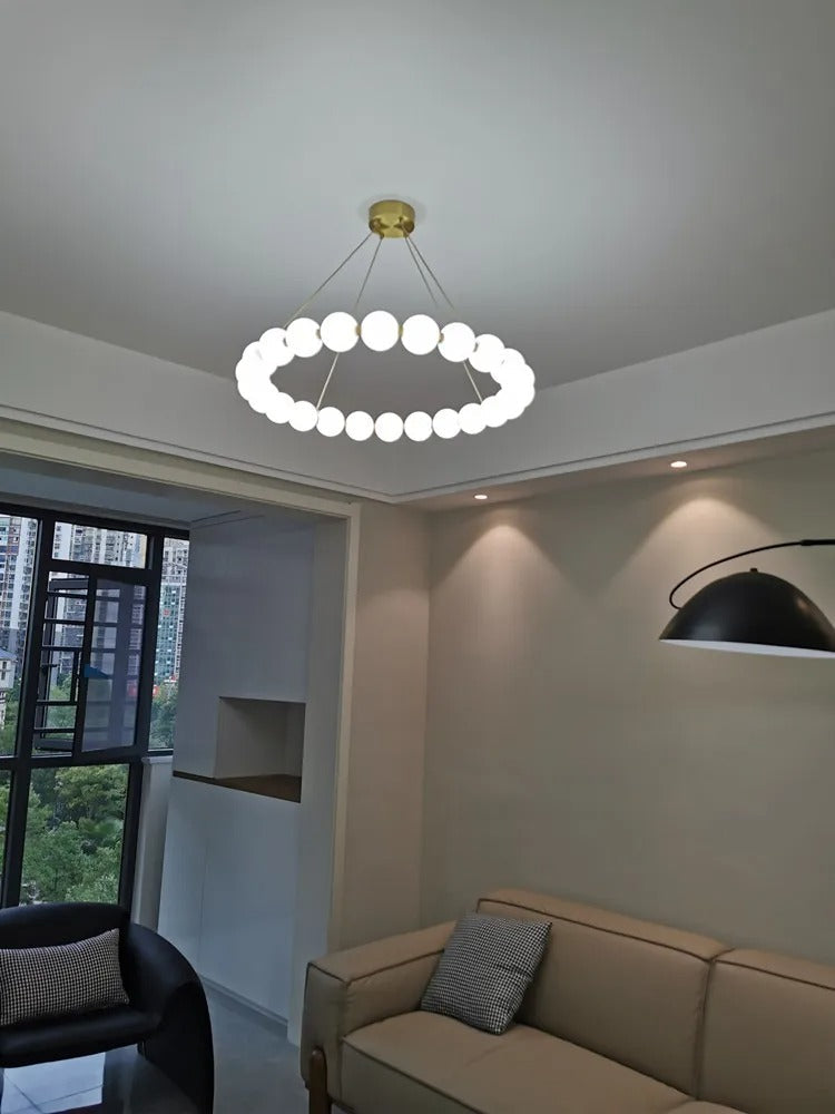 Dakota - Round Adjustable Ring Multi Milk Ball Shade Gold Hanging Chandelier