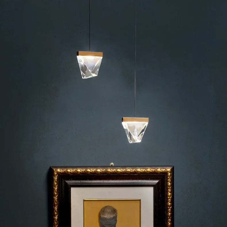 Ace - Crystal Shaped Glass Hanging Gold Ceiling Pendant Light