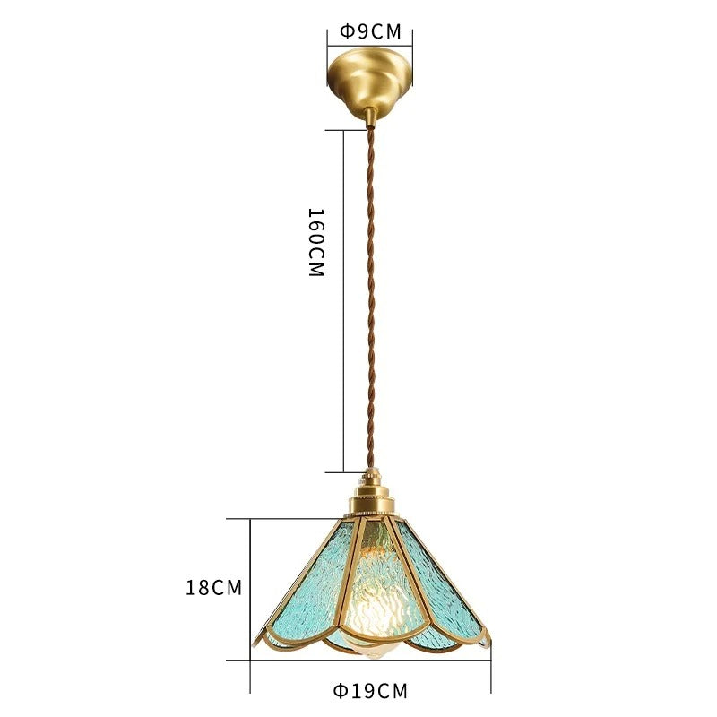 Judson - Vintage Coloured Patterned Glass Gold Frame Pendant Ceiling Light