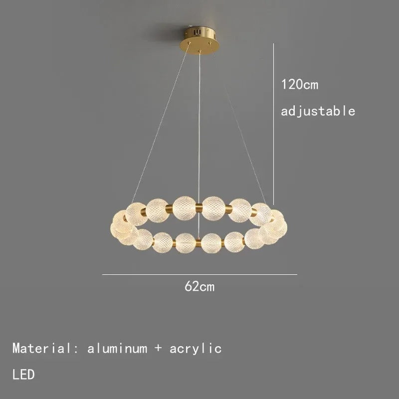 Killian - Round Patterned Glass Multi Ball Gold Frame Hanging Chandelier