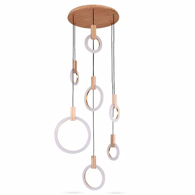 Chance - LED Ring Round Multi Head Wood Hanging Ceiling Light Chandelier