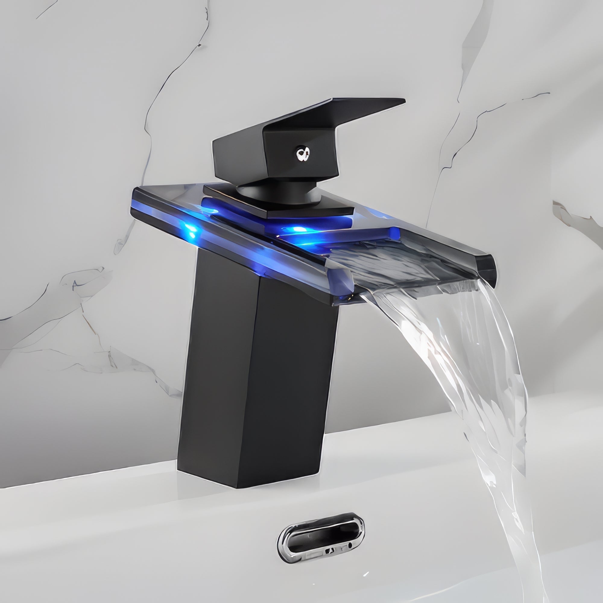 Tobias - Blue Modern LED Hot/Cold Waterfall Basin Tap