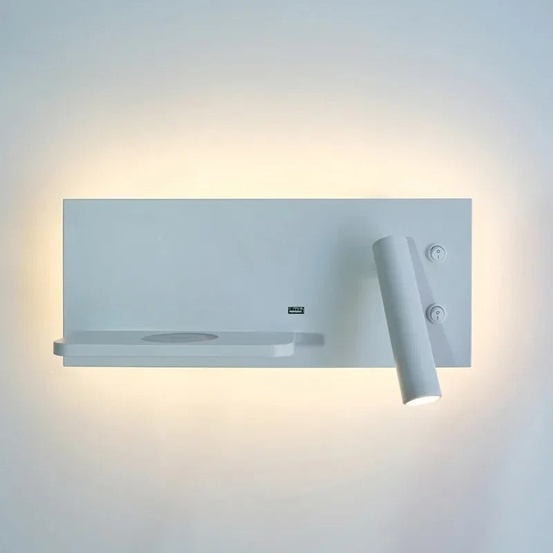 Cassandra - Modern Dual Wall Reading Light with Wireless Phone Charger Charging