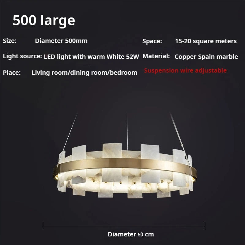 Nyah - Modern Gold Marble Hanging Cord Round Chandelier