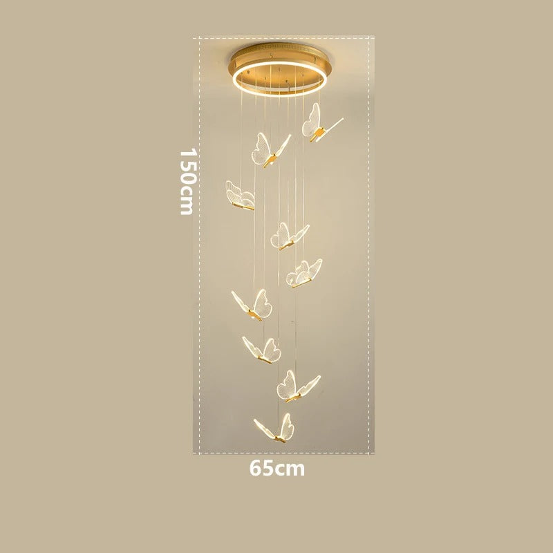Cyrus - Gold LED Butterfly Hanging Round Gold Base Dimmable Chandelier