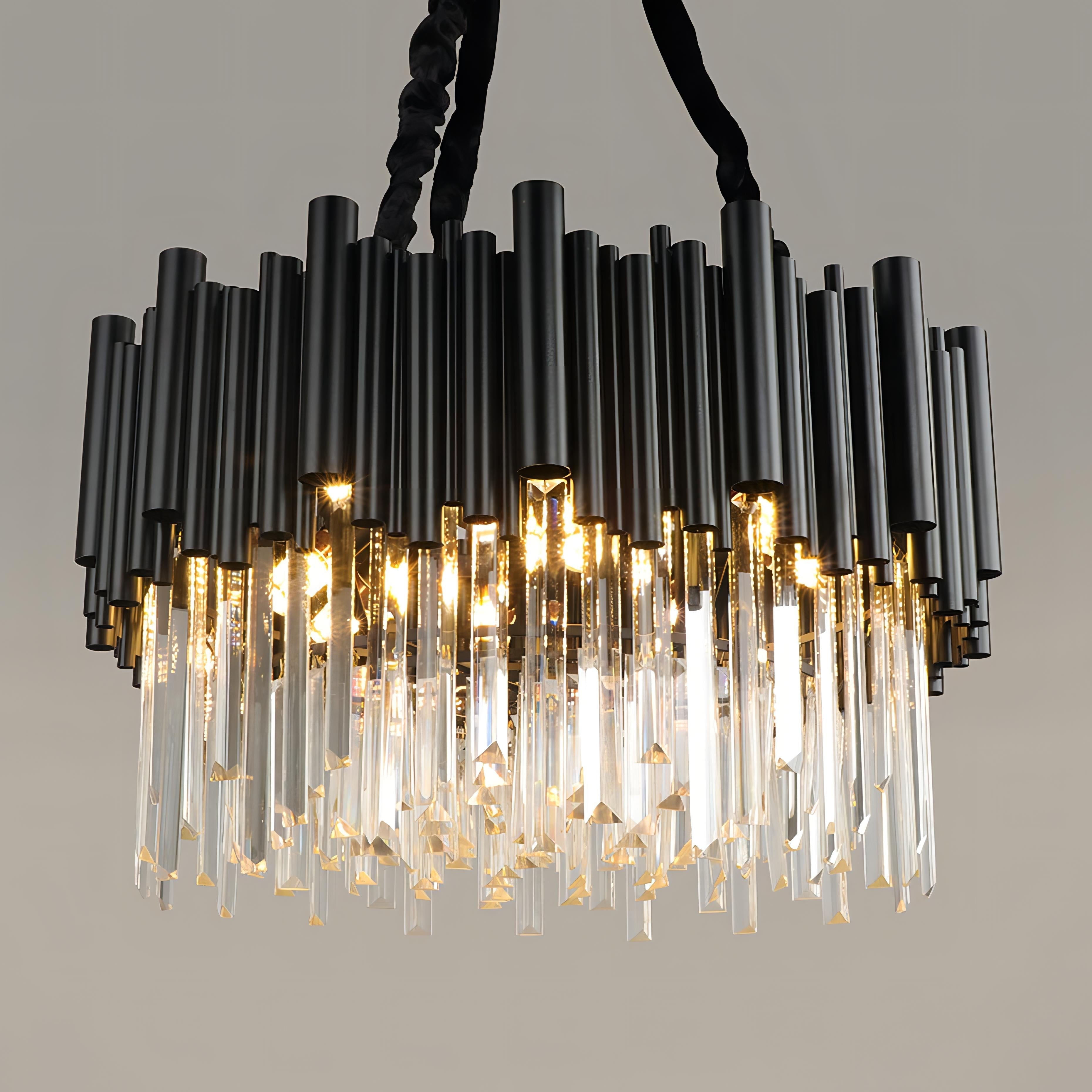Jocasta - Matte Black Round Crystal Chandelier