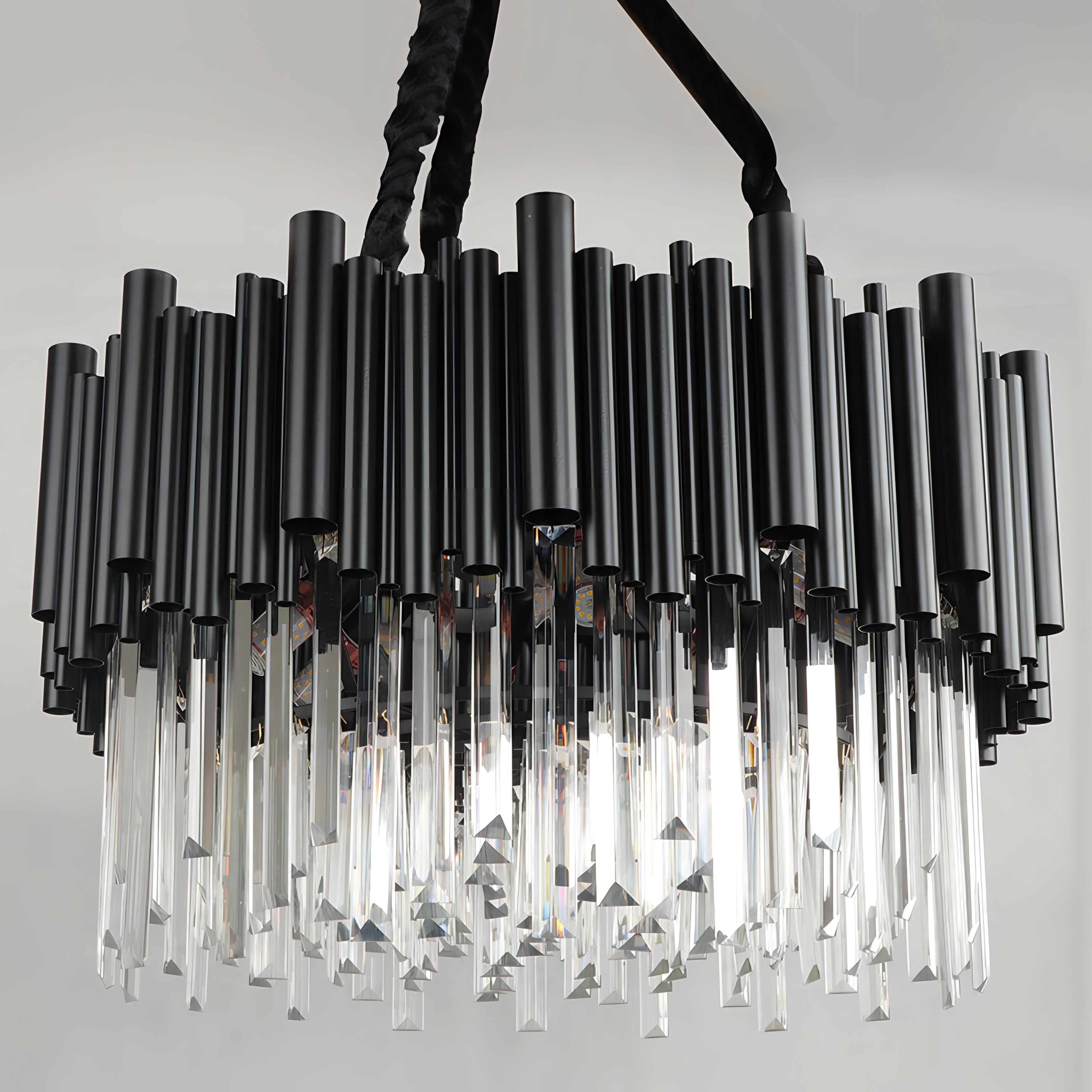 Jocasta - Matte Black Round Crystal Chandelier
