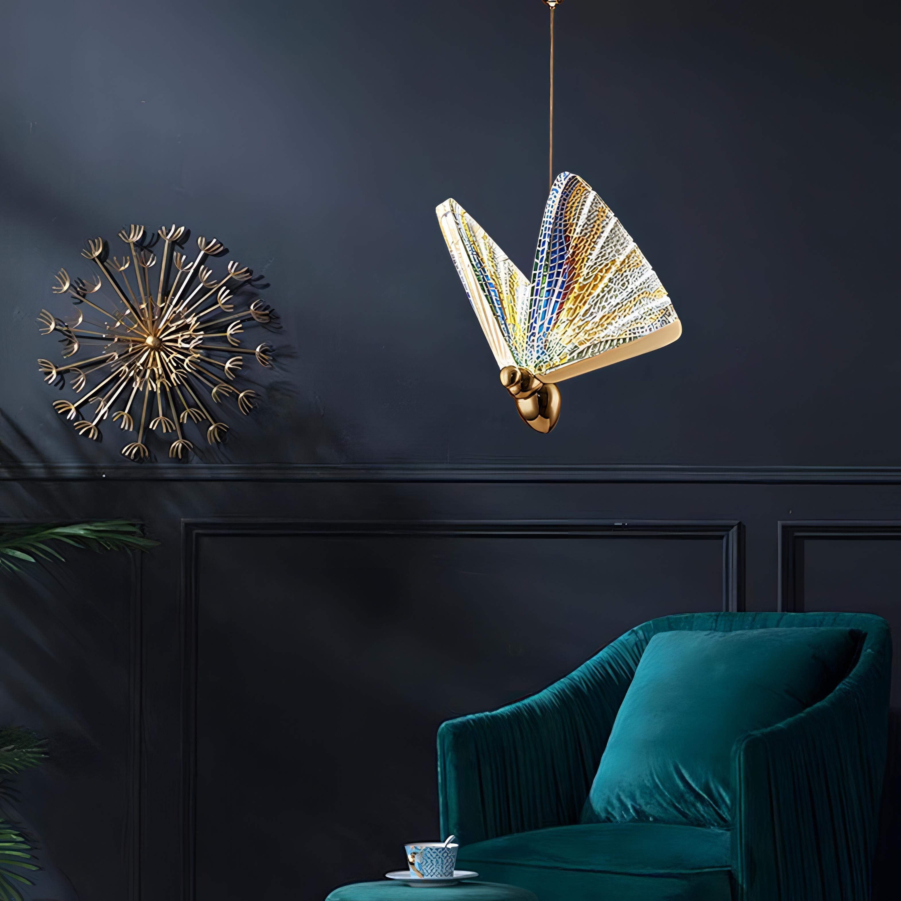 Wren - Hanging Multi Colour Butterfly Glass Ceiling Light