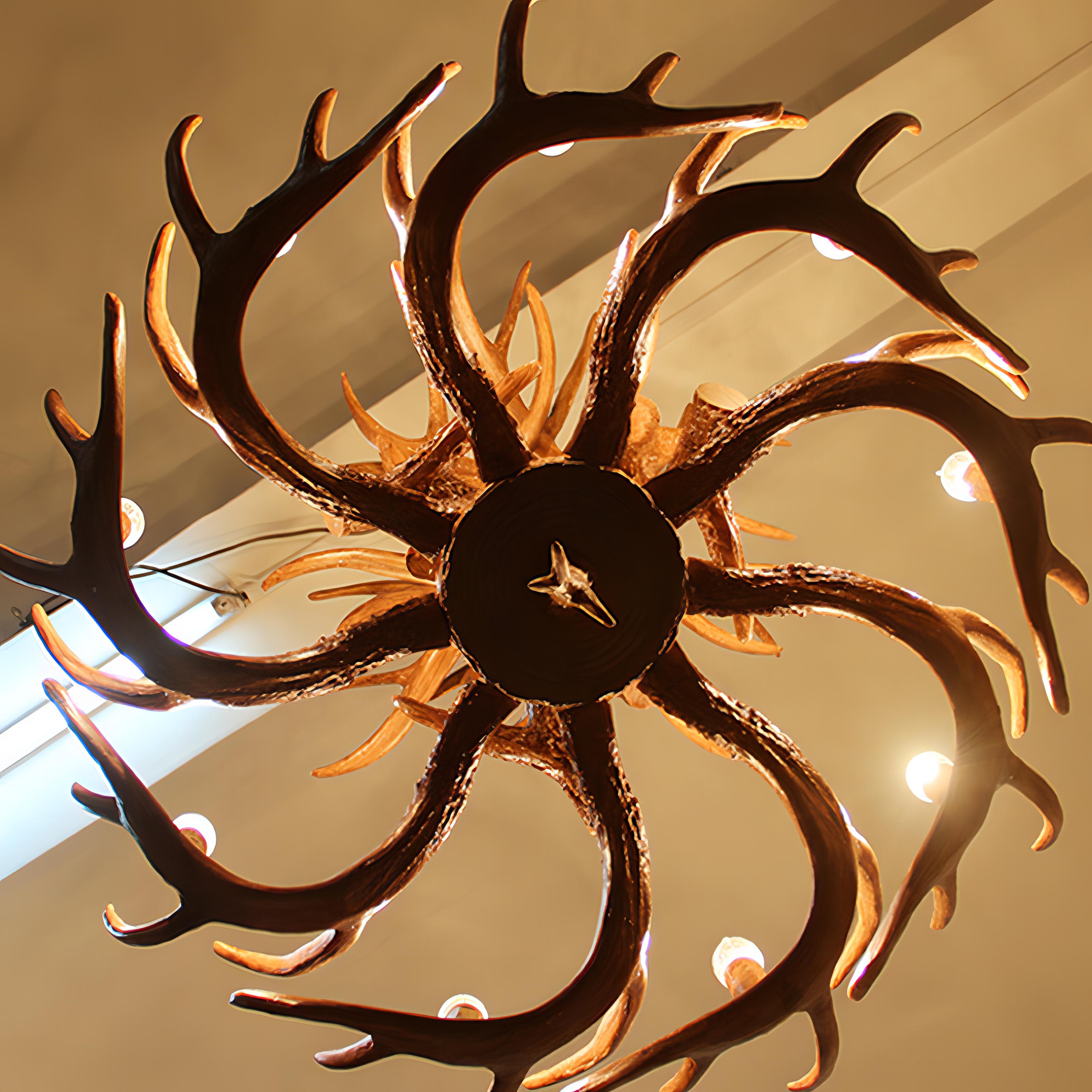 Skye - Antler Vintage Wood Ceiling Chandelier