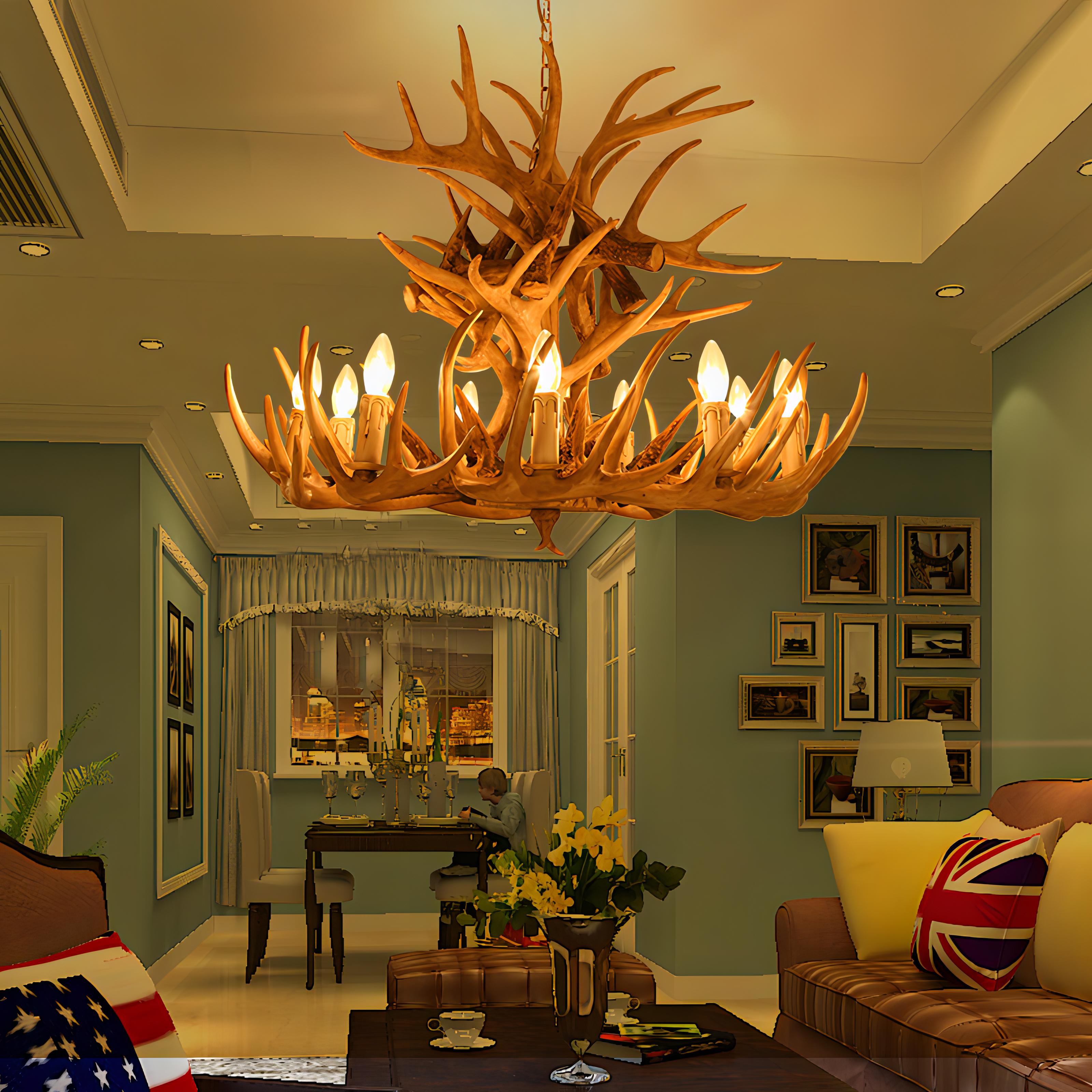 Skye - Antler Vintage Wood Ceiling Chandelier