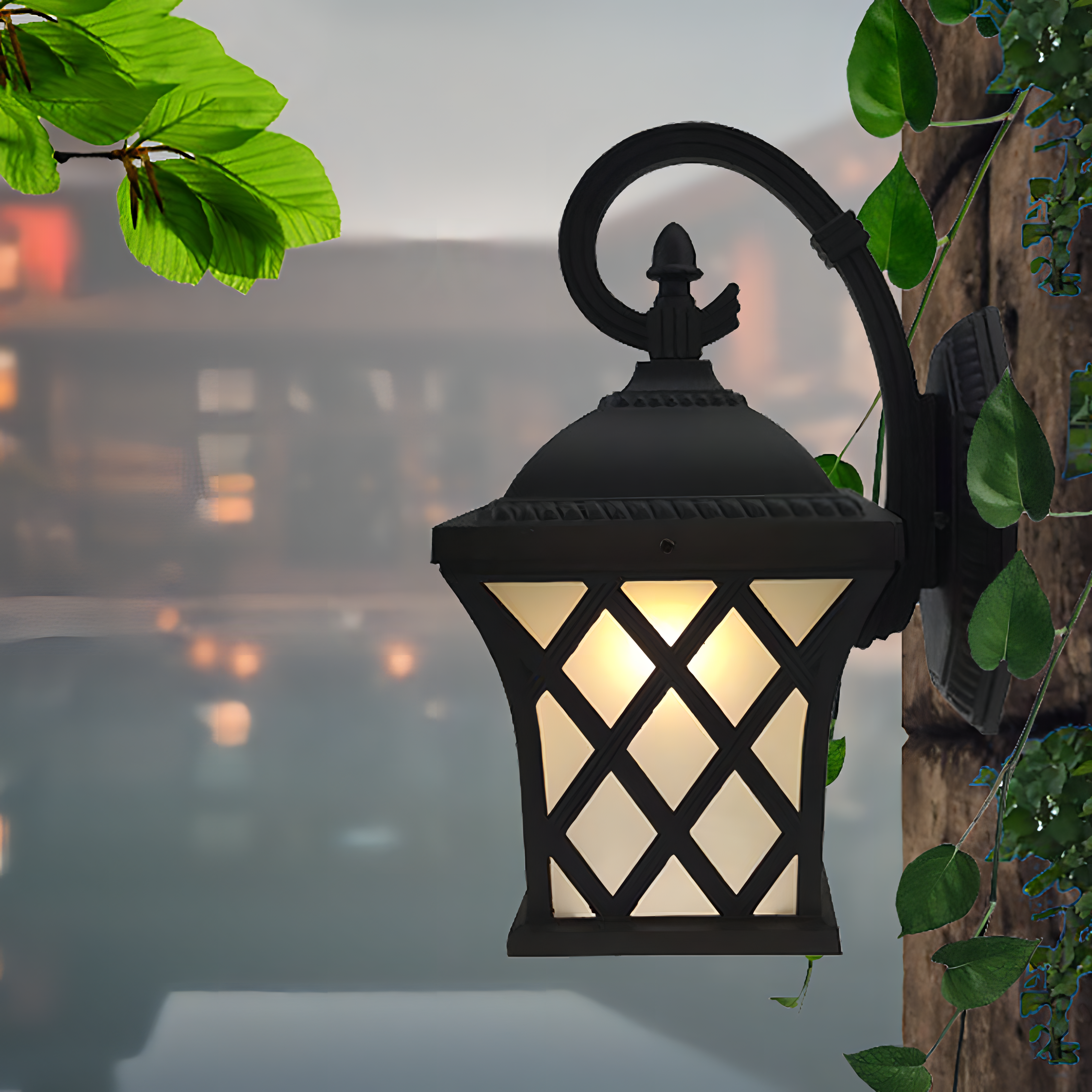 Raven - Vintage Outdoor Black Lantern Wall Light