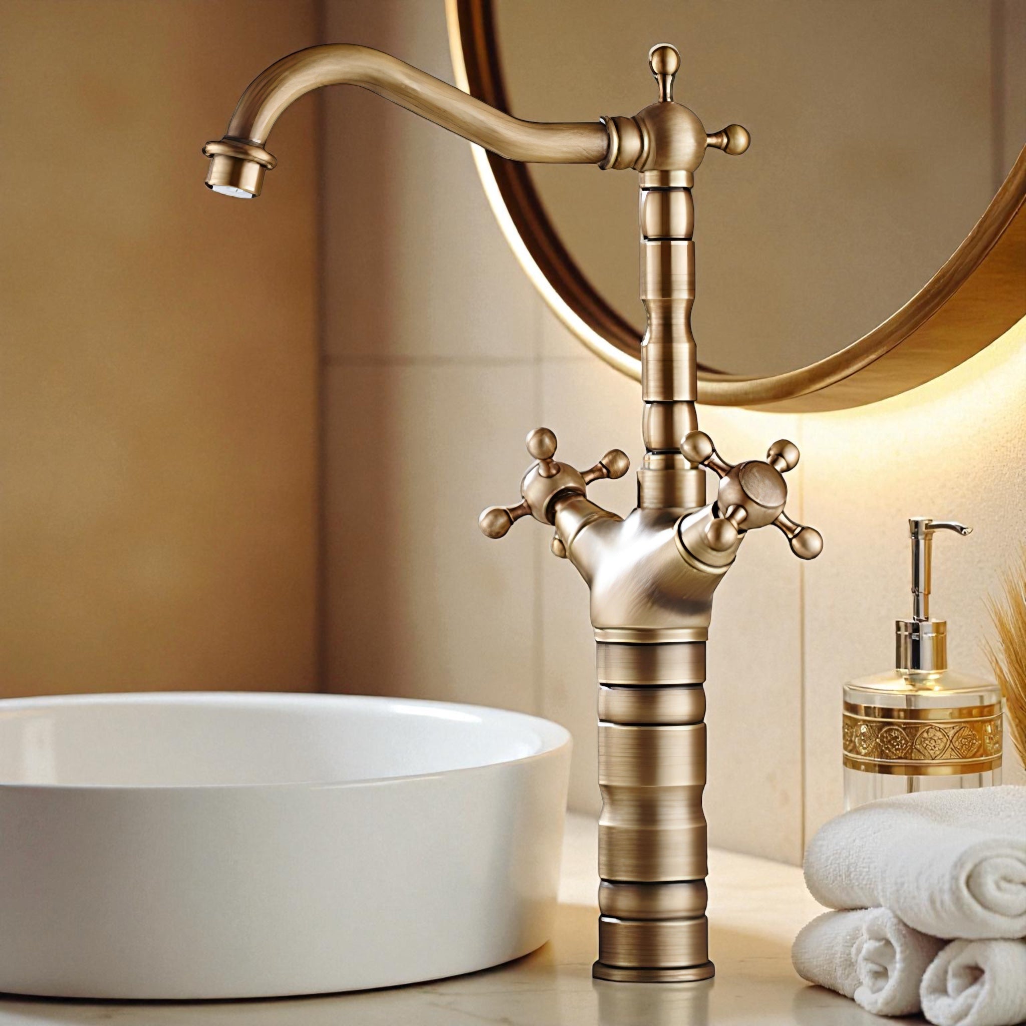 Tia - Antique Brass Dual Handle Basin Tap