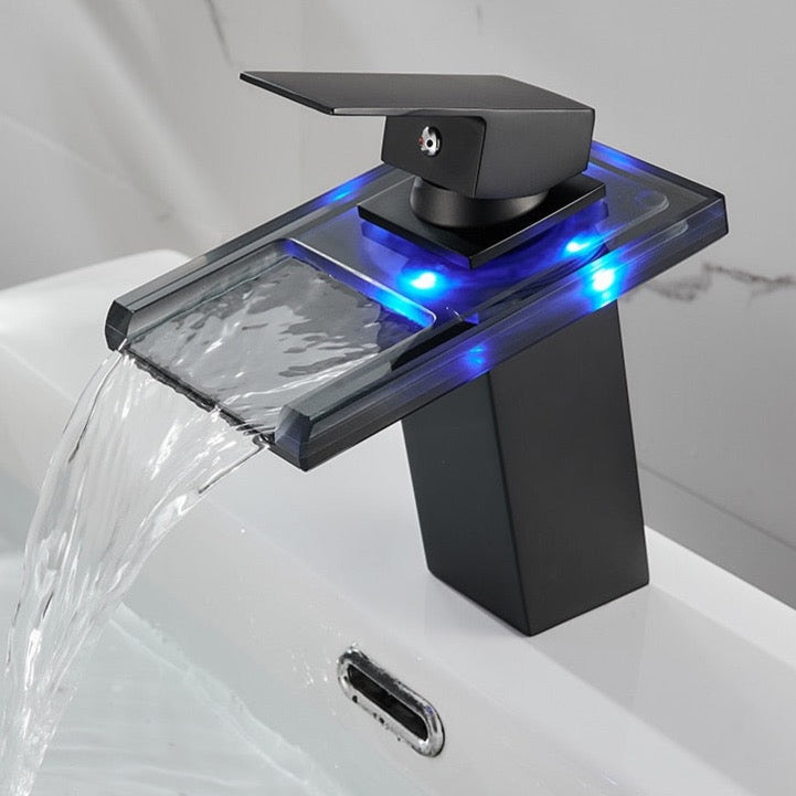 Tobias - Blue Modern LED Hot/Cold Waterfall Basin Tap