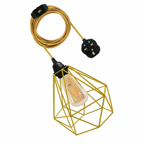 Giavanna - Modern Caged Fabric Cord Plug In Pendant Light