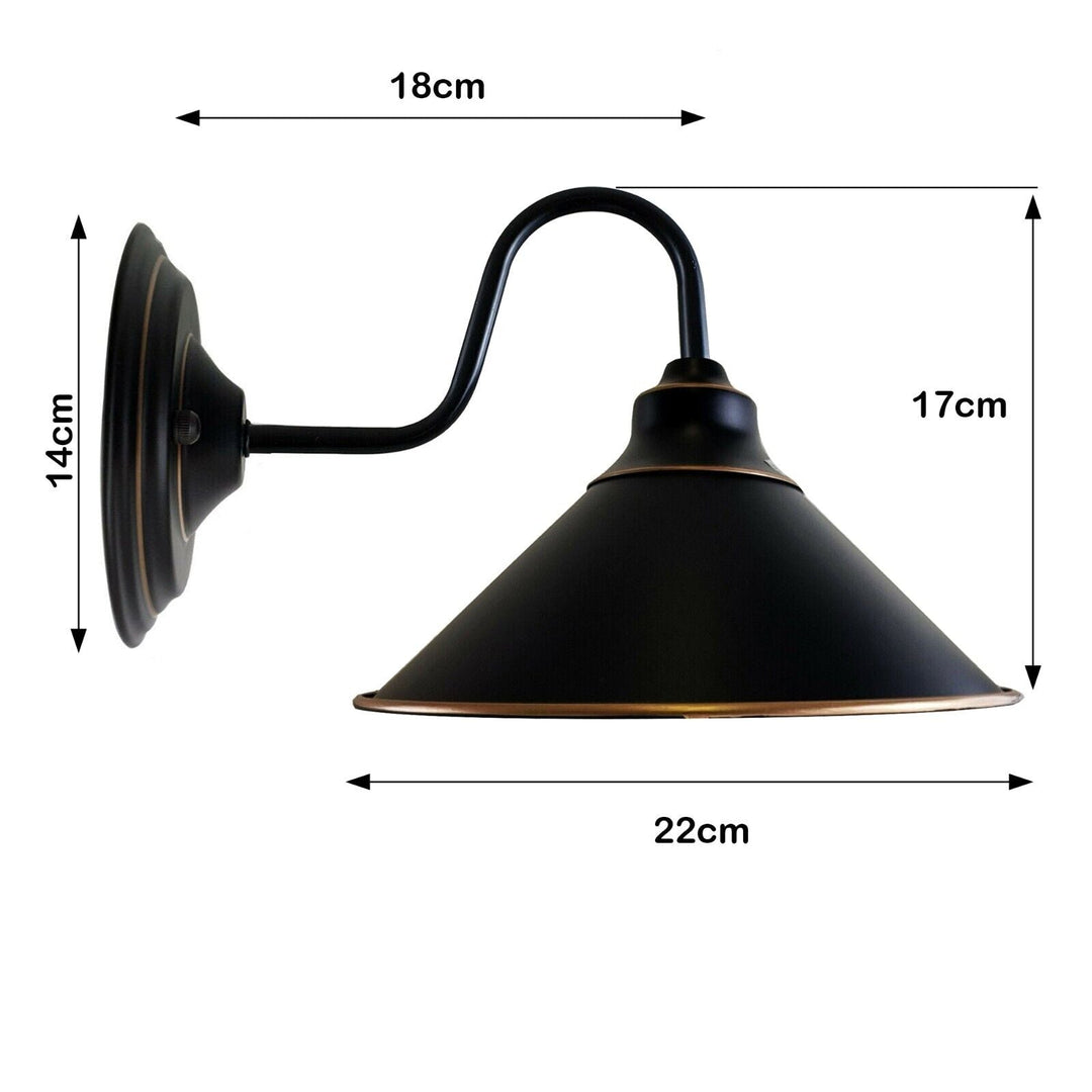 Leandro - Industrial Black Curved Bar Round Wall Light