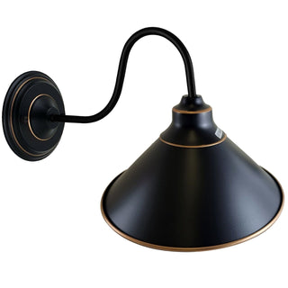 Leandro - Industrial Black Curved Bar Round Wall Light