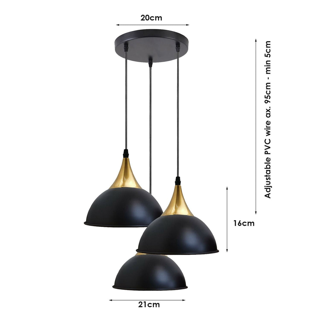 Rylie - Modern Teardrop Black Gold 3 Head Ceiling Light