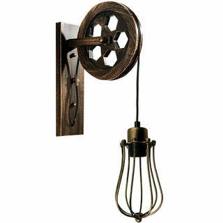 Shanno - Retro Industrial Pulley Wheel Caged Pendant Wall Light