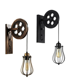 Shanno - Retro Industrial Pulley Wheel Caged Pendant Wall Light