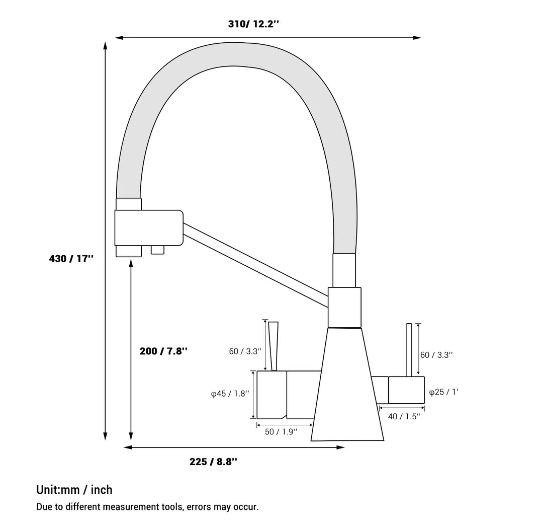 Kayde - Pull Out Modern Single Hole Double Handle Hot & Cold Mixer Kitchen Tap