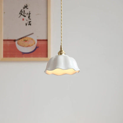 Marion - Ceramic White Hanging Patterned Shade Ceiling Pendant Light