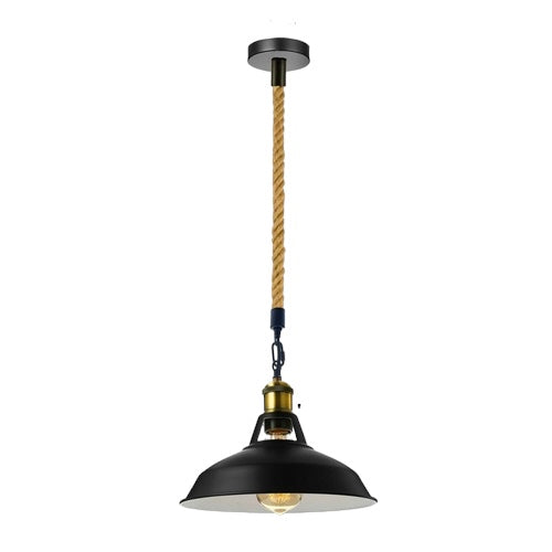 Cantrell - Modern Black Shade Hemp Rope Round Ceiling Pendant Light