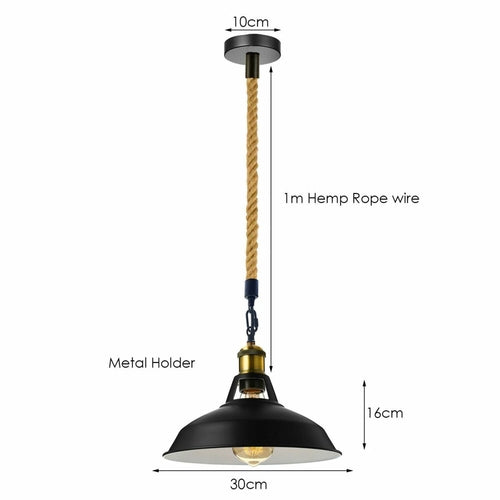 Cantrell - Modern Black Shade Hemp Rope Round Ceiling Pendant Light