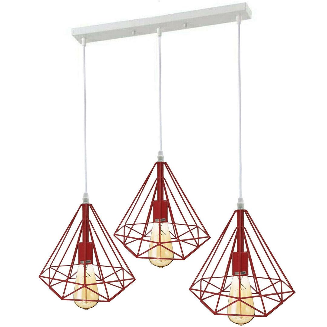 Wilcox - Modern Red 3 Head Diamond Caged Bulb Ceiling Light