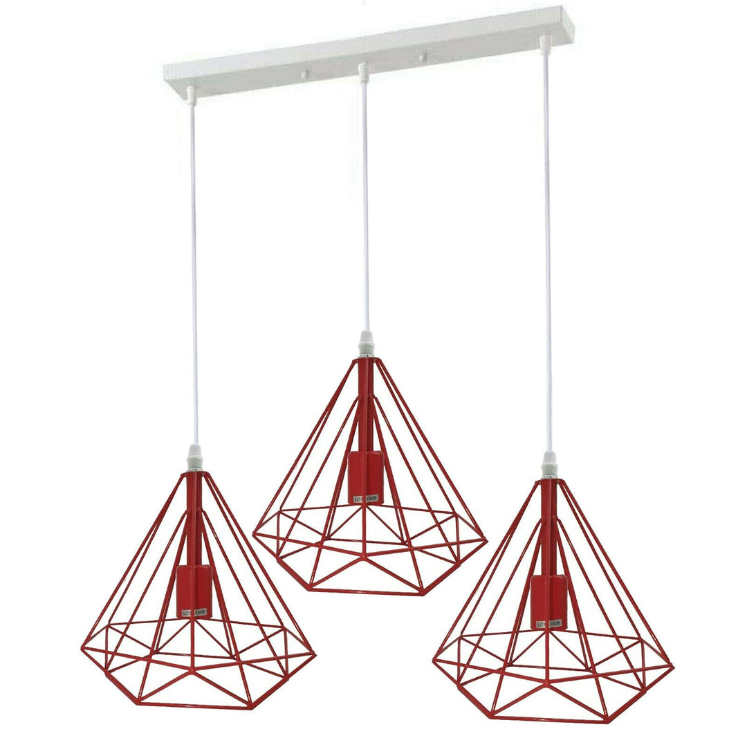 Wilcox - Modern Red 3 Head Diamond Caged Bulb Ceiling Light