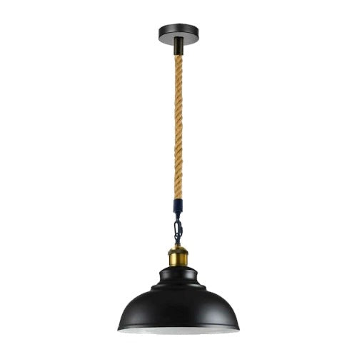 Cantrell - Modern Black Shade Hemp Rope Round Ceiling Pendant Light