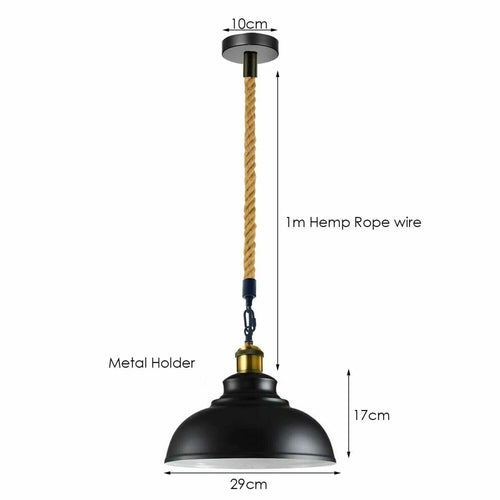 Cantrell - Modern Black Shade Hemp Rope Round Ceiling Pendant Light