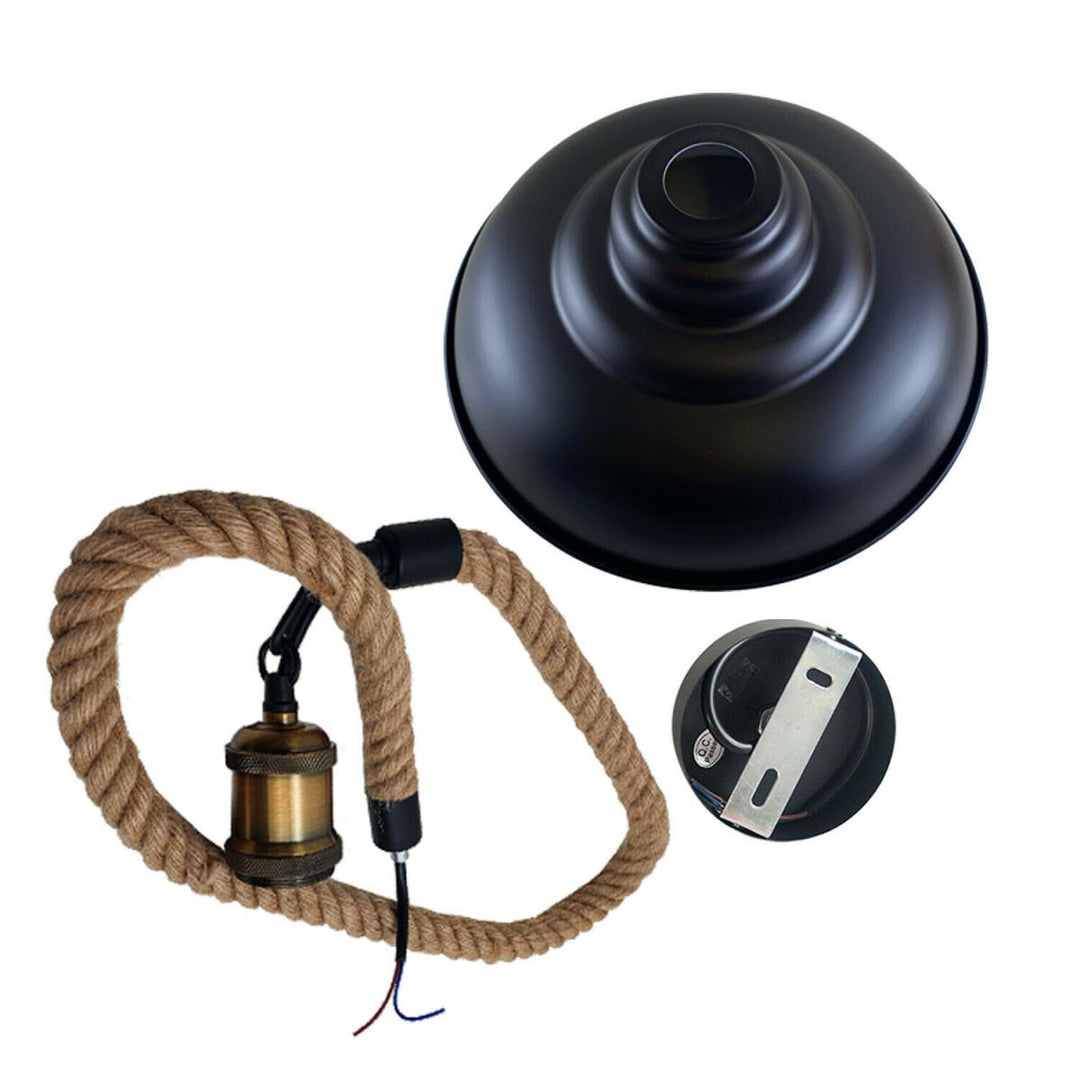 Cantrell - Modern Black Shade Hemp Rope Round Ceiling Pendant Light