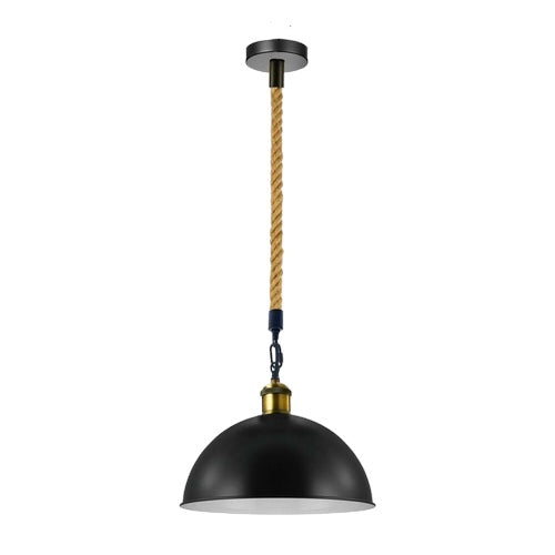 Cantrell - Modern Black Shade Hemp Rope Round Ceiling Pendant Light