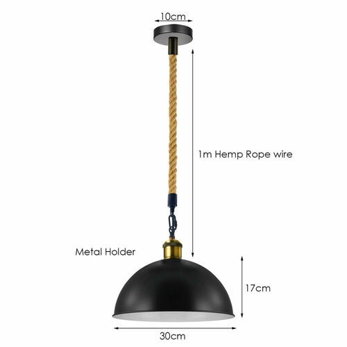 Cantrell - Modern Black Shade Hemp Rope Round Ceiling Pendant Light